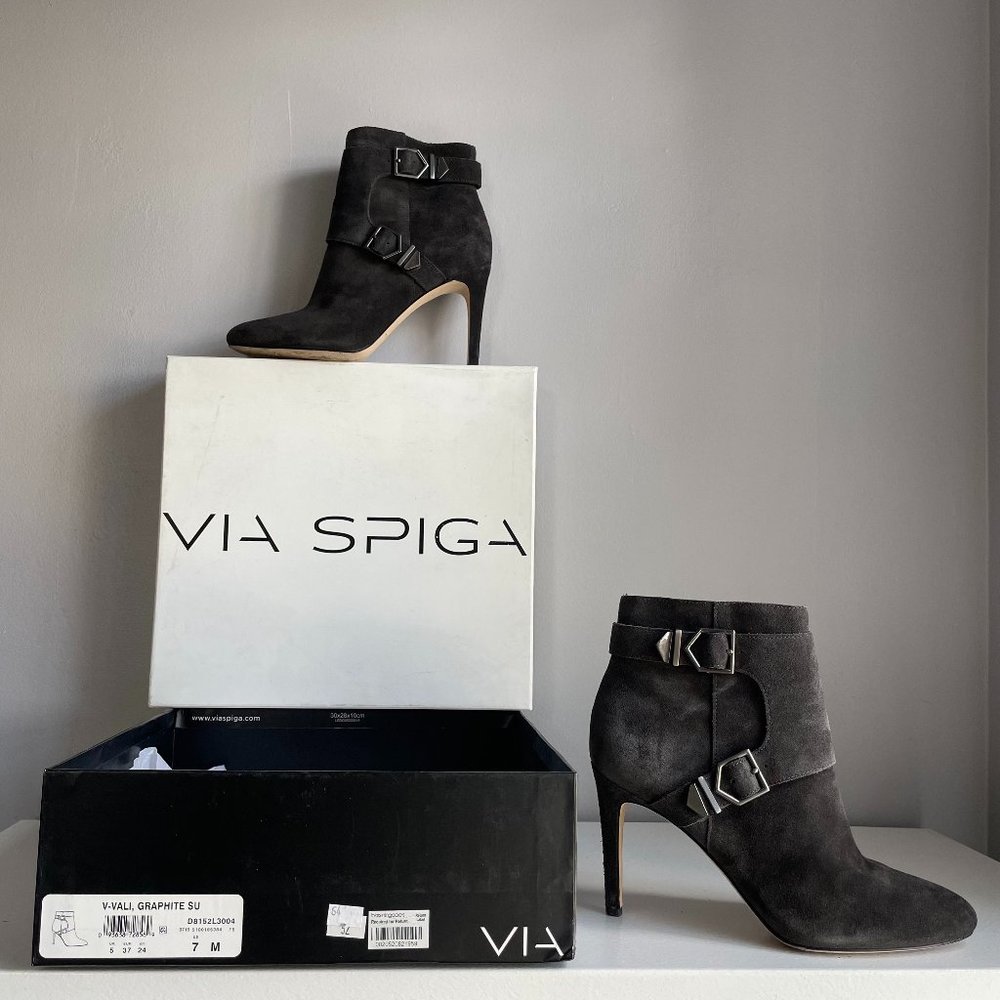 Via Spiga Booties in Graphite Suede